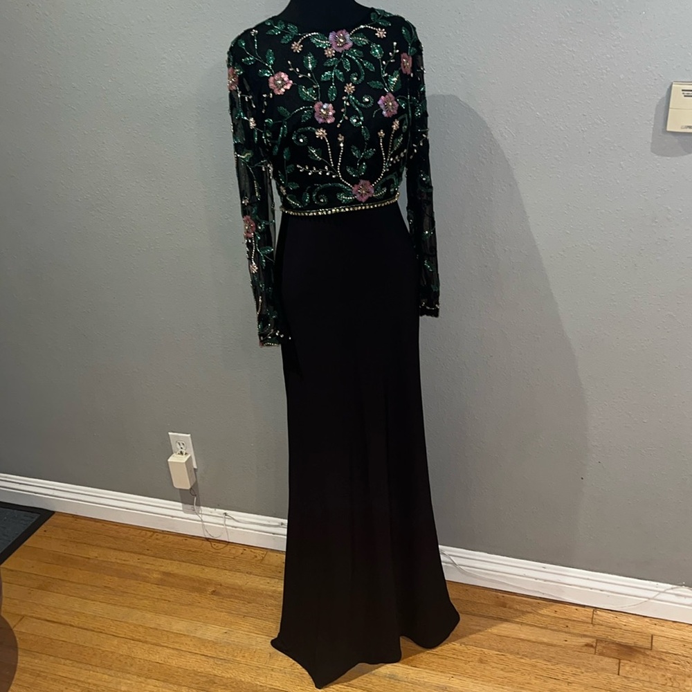 MAC DUGGAL Beaded Illusion High Neck Jersey Skirt Trumpet Gown NWT - Picture 3 of 17
